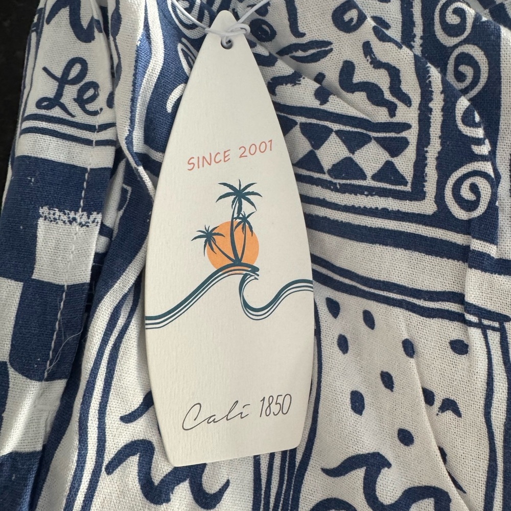 Cali1850 Grecian Printed Linen Pull On Drawstring Beach Pants Large NWT - Picture 8 of 8